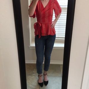 LOFT Red Wrap Shirt